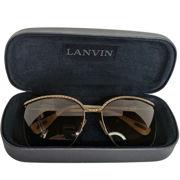 Lanvin Cat - Eye Gold Sunglasses with Rhinestone Detail and Box - Picture 1 of 10